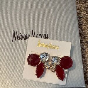 Neiman Marcus Ruby Red and Crystal Earrings.. new with box